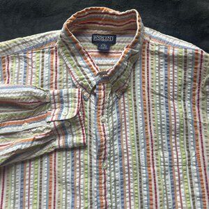 Lands' End Seersucker Stripe Shirt 2XL 18-18.5 White Multi